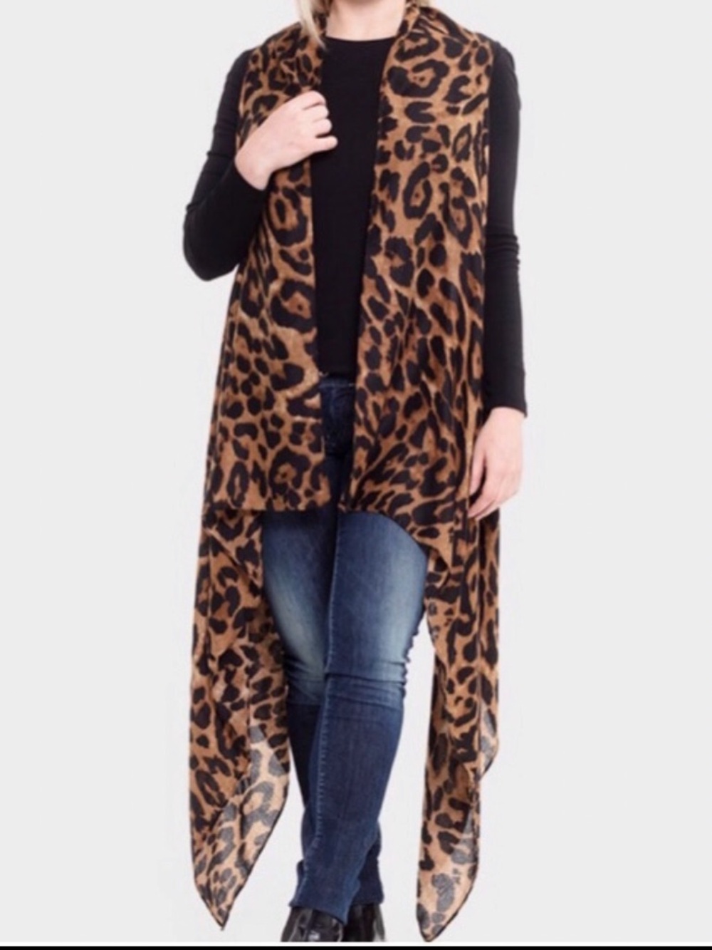 Leopard Print Duster Vest in Brown and Black